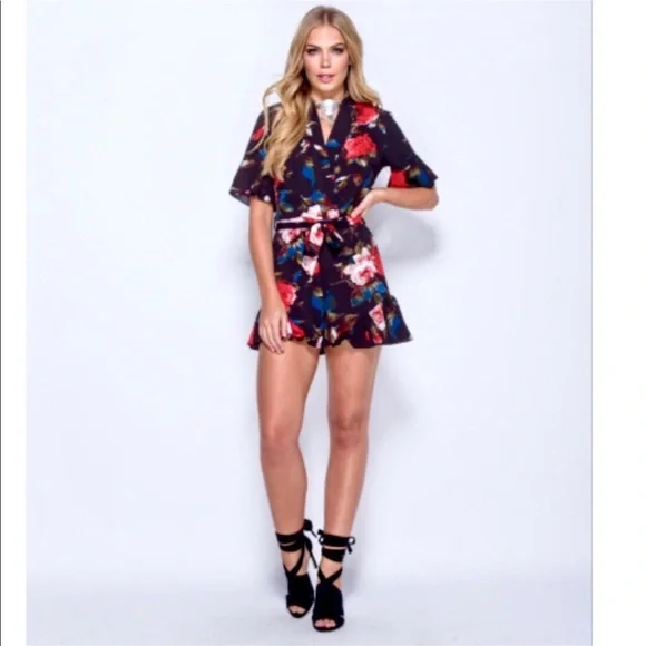 NWT! Floral Wrap Romper - Black - Picture 4 of 5